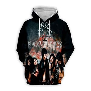 Erkek Hoodies Tişörtü Moda Siyah Peçe Gelinler Band 3D Baskılı Giysiler Streetwear Erkekler Kazak Kapşonlu Uzun Kollu Kazak TopMen's