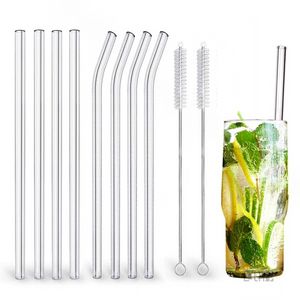 High Borosilicate Glass Straws Eco Friendly Reusable Drinking Straw for Smoothies Cocktails Bar Accessories Straws with Brushes sxmy28