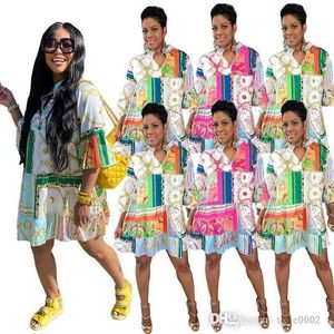 Kadınlar Tasarımcı Yaz Outifts Yarım Kollu Düğme Yukarı Gevşek Etek Zincir Renkli Pileli Gömlek Elbise için 3XL Günlük Elbiseler