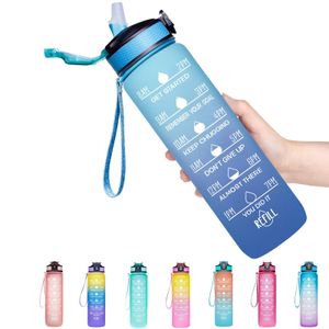 32 унции Мотивационная портативная бутылка для воды Спортивный кувшин для воды с устройством для приготовления времени Герметичная чашка для фитнеса на открытом воздухе Спортивные бутылки 1000 мл