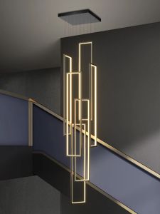 Siyah Merdiven Avize Lambaları Basit Karartma LED Işık Modern Bina Yüksek Katlı Mutfak Oturma Odası Dekorasyon Uzun-line