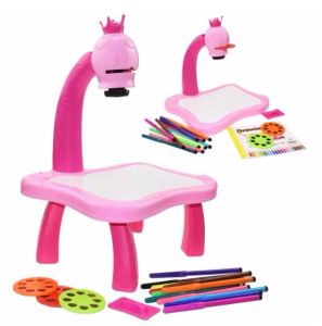 Zeichentisch mit LED-Projektor, pädagogisches Kinderspielzeug für Mädchen, Kunst, Malen und Basteln