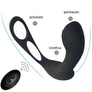 Popo fişi vibratör anal seksi oyuncak ile penis halka şarj edilebilir prostat masaj boşaltma geliştirme geliştirme ereksiyon uzatıcı erkekler için