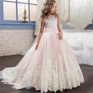 Kinder Mädchen Elegante Hochzeiten Perlenblüten Weihnachtskleid Prinzessin Party Festzug Spitzenkleid Tüll für 6 7 8 9 10 11 12 14 Jahre 220426