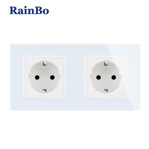 Rainbo EU Güç Duvarı Soket Standart Güç Sokağı Cam Panel AC Duvar Gücü Smart-Outlet A28E8EW/B T200605