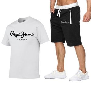 Yaz Tişört ve Pantolon İki Parça Setler Erkekler Sıradan Spor Takım Marka Spor Giyim Saf Pamuk Jogging Moda Men Giyim 220524