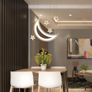 Pendelleuchten Esszimmerlampe Moderne minimalistische kreative superhelle nordische Fünf-Kopf-Tisch-Stern-Mond-LED-Kronleuchter