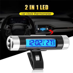 İç Dekorasyonlar Creative 2in1 LED Dijital Araba Saat Termometresi Sıcaklık LCD Arka Işığı