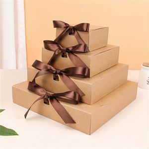 Brown Ribbon Gift Holiday Party Candy Clothing Общая упаковка картонная картонная бумажная пакет поддерживает настраиваемый размер печатанный 220706