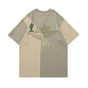 Дизайнерские мужские футболки с буквенным принтом в стиле пэчворк Крупногабаритная зеленая футболка с короткими рукавами оптом