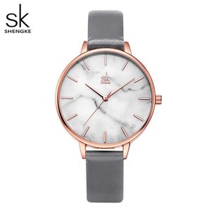 Shengke Emerald Dial Women Watch Rosegold Band Band Watch Marble Surface Reloj Mujer New Original Brand Watch Forceirl 201123