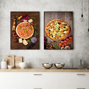 Lezzetli pizza domates biber taze macun sarımsak gıda tuval boyama poster baskı wallart resim mutfak yenidenatorant ev dekor
