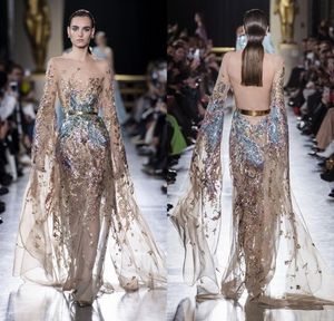 Elie saab haute couture gece elbise mücevher boyun uzun kollu balo elbise resmi parti elbiseleri özel gün elbise