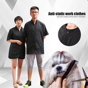 Anti Static Solid Easy Clean Work Clothes Dog Cat Hairdress Crew Neck Professional Beautician Apron Cleaning Pet Grooming Smooth 220507