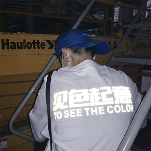 Хлопок Мужская футболка в стиле хип-хоп Светоотражающая футболка с половиной рукавом Китайская футболка с буквенным принтом Уличная одежда Летние топы с короткими рукавами для мальчиков 220608