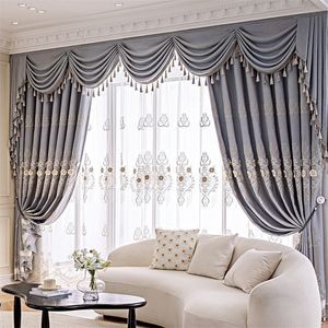 Modern Curtains for Living Room European-style High-end Window Embroidered Curtain Yarn Double Layer Finished Bedroom 220511
