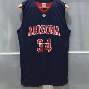 XFLSP Ucuz Toptan Arizona Wildcats # 34 Erkek Basketbol Oyunu Jersey Donanma Tişört Yelek Dikişli Basketbol Formaları NCAA