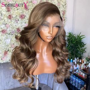 Пепел коричневая волна тела 28 дюймов в длину 100% парики для волос с детским хлестиком 360 кружевные парики для чернокожих женщин Remy Soft