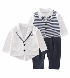 Homens Tracksuits Outfit Ternos + Vestido Jaqueta Set Stripe Imprimir Casual Moda Roupas Bebé Boy Batening Branco Smoking