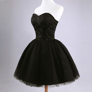 Yeni Varış Zarif Kısa Balo Elbise Siyah Dantel Up Prenses Sevgiliye Boncuk Moda Kadınlar Gelinlik Modelleri