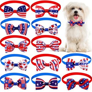 Accessorio per abbigliamento per cani 12 disegni Giorno dell'indipendenza Papillon per animali domestici Gatto patriottico Cane Collare regolabile a stelle e strisce 4 luglio Forniture per piccoli animali domestici