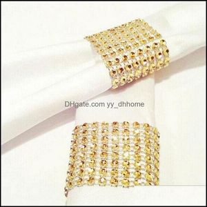 Peçete Yüzükleri Masa Dekorasyon Aksesuarları Mutfak Yemek Barı Ev Bahçesi Toptan- Toptan 100 PCS/Set Plastik Rhinestone Wrap Altın C