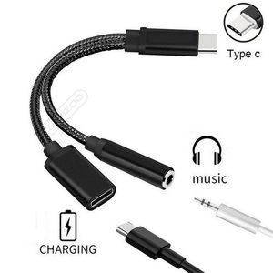 2 in 1 Charger Cell Phone Cables And Type C Earphone Headphone Jack Adapter Connector Cable 3.5mm Aux Audio For Smart Phone
