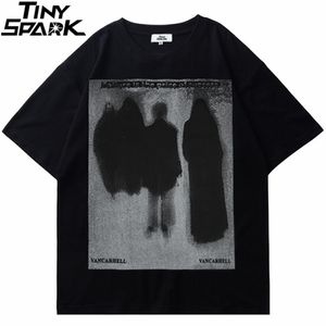 Erkekler hip hop tişört giyim koyu tarzı gölge baskılı tişört yaz kısa kollu tshirt harajuku pamuk üstleri tees siyah 220509