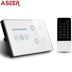 ASEER UK 4 Gang Wireless Smart Switch Teto Fan Switch com controle remoto Whiteblack Crystal Glass Panelac110240v T200605