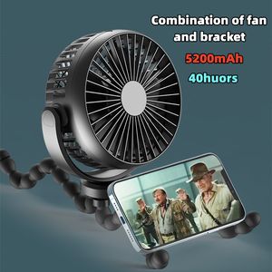 Ahtapot fan 360 ° ayarlanabilir mini fan elden gelen fan bebek arabası hayranları 5200mAh kapasite 40 saat uzunluğunda pil ömrü yapraksız küçük katlanır fan mini havalandırma fanları