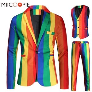 Blazer Set Men Rainbow Striped Print BlazerPantsVest 3 Pieces Prom Suits For Men Costume Homme Party Blazer Masculino 4XL 220817