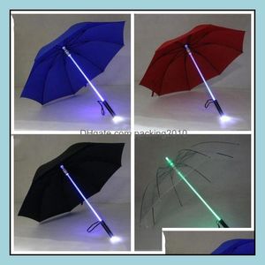 Şemsiye Yağmur Gear Housekee Organizasyon Ev Bahçesi LL LED IŞIK IŞIK ŞİMBRELLİ SOOC Blade Runner Lights Saber Flash Rose Dhrcl