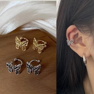 Clip-on & Screw Back Fashion Vintage Metal Hollow Butterfly Ear Clips For Women Girls Cute No Piercing Fake Cartilage Jewelry Trendy Brincos