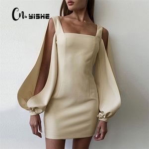 Cnnyishe Fransız Romantizm Retro Elbise Moda Vantage Square Yaka Fener Sleeve Kısa Elbiseler Kadın Parti Elbisesi Zarif Vestidos 220511