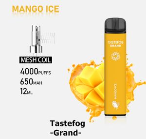 QK Top оптом Puff 4000 Электронная сигарета одноразовая одноразовая ручка Vape Tastefog Grand Mesh Coil Оригинальная продажа Прямая продажа 2% 10 вкуса быстрая доставка