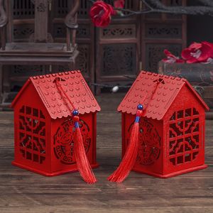 Moda Çin Kırmızı Klasik Şeker Vaka Yaratıcı Ev Tasarımı Ahşap Çin Çift Mutluluk Düğün Favorileri Şeker Kutusu