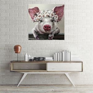 Imprimir fotos decoração de casa 1 peça porco de cerdas vestindo grinaldas cerdas com pintura de flores poster de parede de banheiro t200608