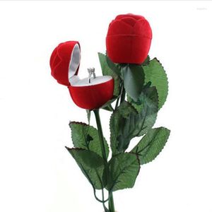 Подарочная упаковка 1pc Rose Flower с Rod Ring Box Velvet Creative Jewelry Packaging Case для свадьбы Valentinegift