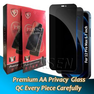Премиальная атмосфера AA Pervication Antipy Spy Temdered Glass Protector для iPhone 15 14 13 12 11 Pro Max XR XS X 6 7 8 Plus с более толстым розничным пакетом
