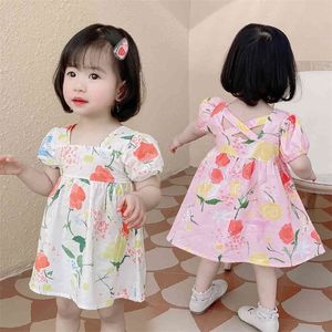 Elbise kız çiçek desen yürümeye başlayan çocuk elbise gündelik tarzı çocuk partisi yaz çocuk giyim 210412