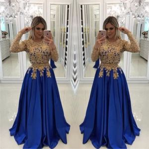 Royal 2022 Золотые синие выпускные платья с длинными рукавами Jewel Neck Аналичная вышиваемая вышива