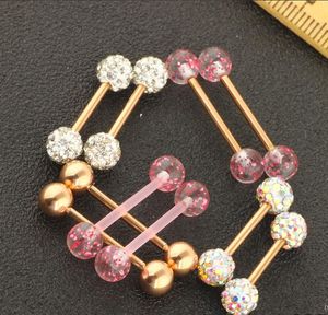 10pcs/set altın gül dil halkaları paslanmaz çelik akrilik küpeler barbells gövde tragus piercing mücevher meme yüzüğü UZQ99 3zydx