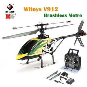 WLTOYS V912 Бесщеточный двигатель RC Вертолет 4CH 2.4G Одиночная лезвия Голова Лампа Свет Дрон Большие игрушки 220321