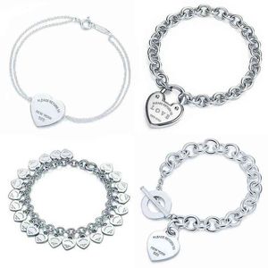 Heart Shape Bracelet & Bangle Brand 925 Sterling Silver Heart T sign Pendant Simple Design For Women Elegant Fine Jewelry H220418