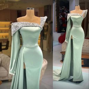 Seksi Nane Yeşil Arap Denizkızı Gece Elbise Kadın Giymek Özel OCN Parti Elbisesi Uzun Resmi Elbise Sier Dantel Kristal Boncuklar Bir omuz 403