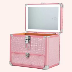 Large capacity portable LED light mirror cosmetic case Female travel artist makeup bag nail tattoo box woman suitcase handbag Aluminum frame