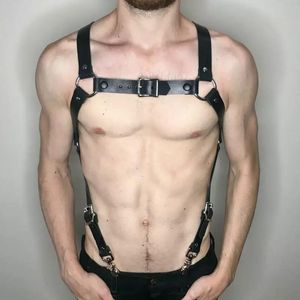 Комплекты бюстгальтеров Rave костюмы Gay Gear Clubwear Harness Tanks Latex PU Leather Mens Sex Exotic Top Fetish Adjustable StrapBras