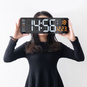 Sveglie da parete con ampio display a LED Telecomando Temperatura Data Visualizzazione settimanale Spegnimento Memoria Orologio da tavolo Doppi allarmi montati a parete