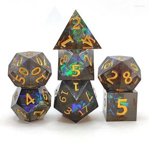 Other Fantasy Mirror Resin D4 D6 D8 D10 D12 D20 Dice Black Polyhedral RPG DND COC Set With Sharp Edge Board Table Games Gift Edwi22