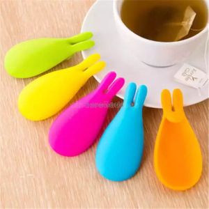 5 colores nuevo gel de silicona con forma de conejo soporte para infusor de bolsa de té Color caramelo taza regalo conejo silicona soporte para bolsa de té AA